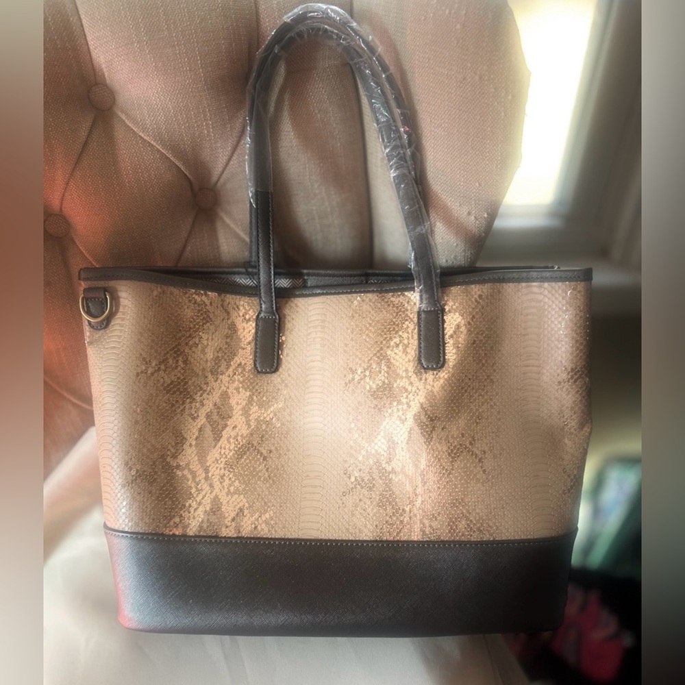 Charleston Tan and Brown Snakeskin Tote Bag